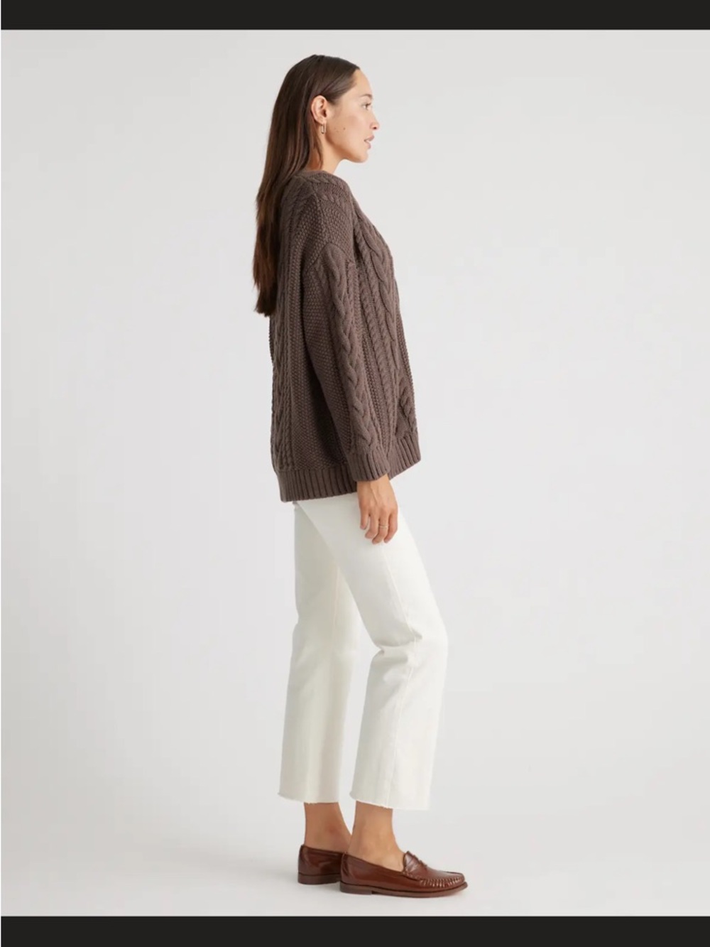 Quince 100% Organic Cotton Oversized Cable Cardigan brown medium coastal - Picture 2 of 8